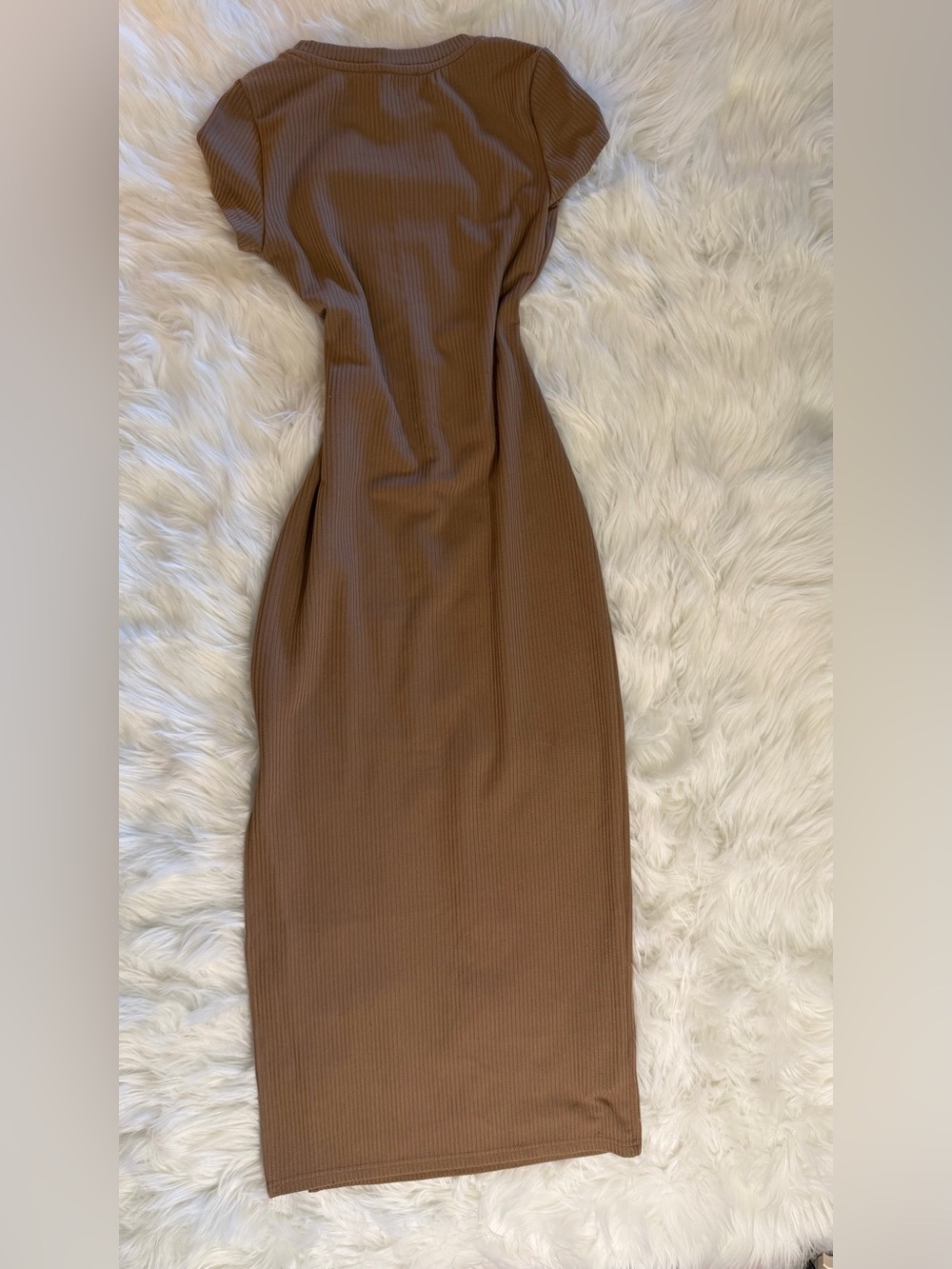 CIDER Khaki Ribbed Bodycon Midi Dress With Thigh-High Slit XS - Picture 10 of 13